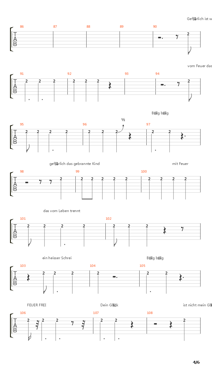 Feuer Frei吉他谱