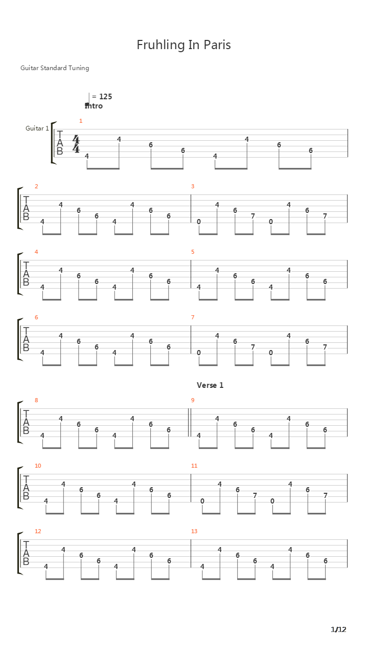 Fruhling In Paris吉他谱