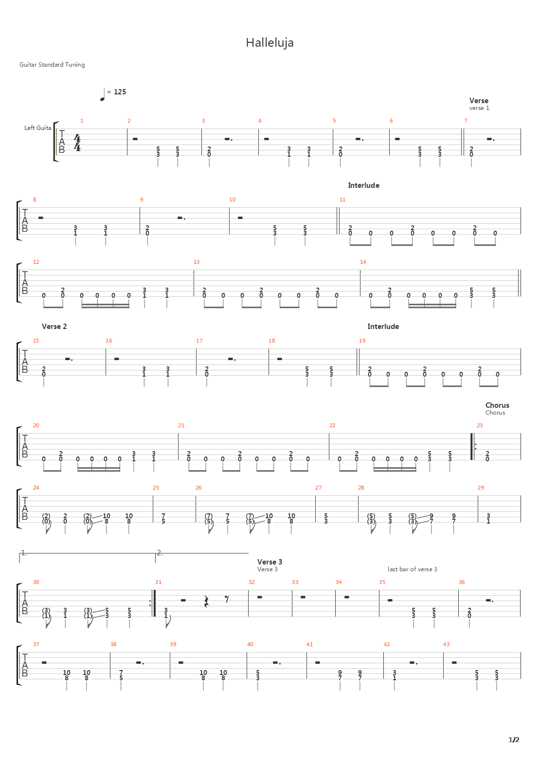 Hallelujah吉他谱
