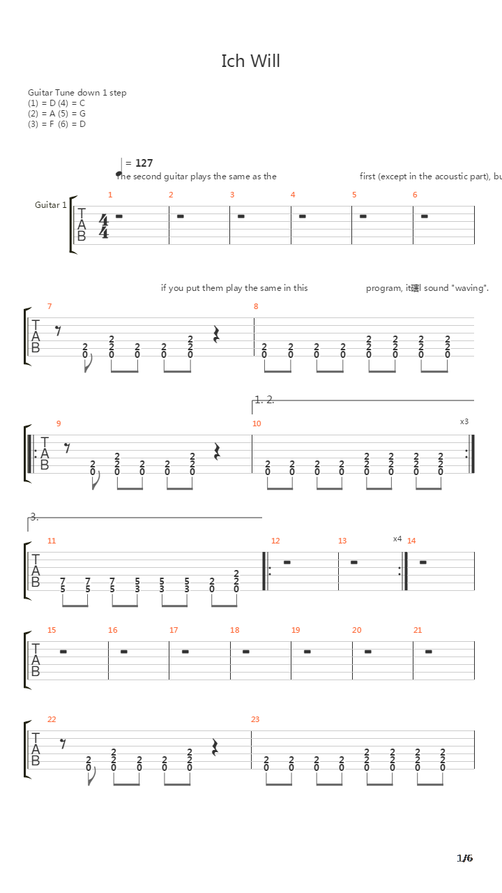 Ich Will吉他谱