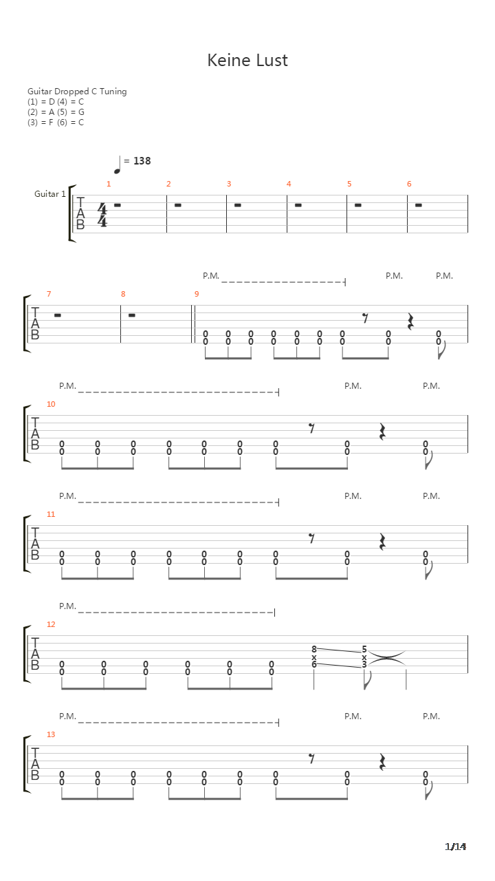 Keine Lust吉他谱