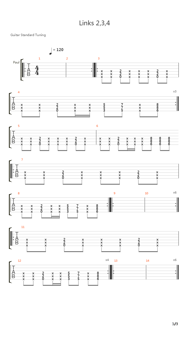 Links 2 3 4吉他谱