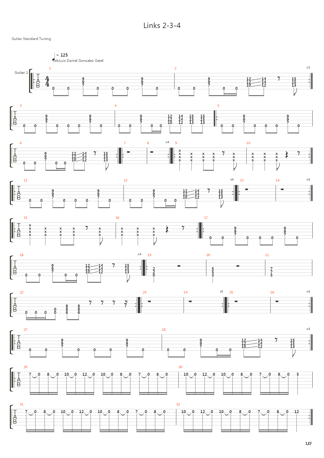 Links 2 3 4吉他谱