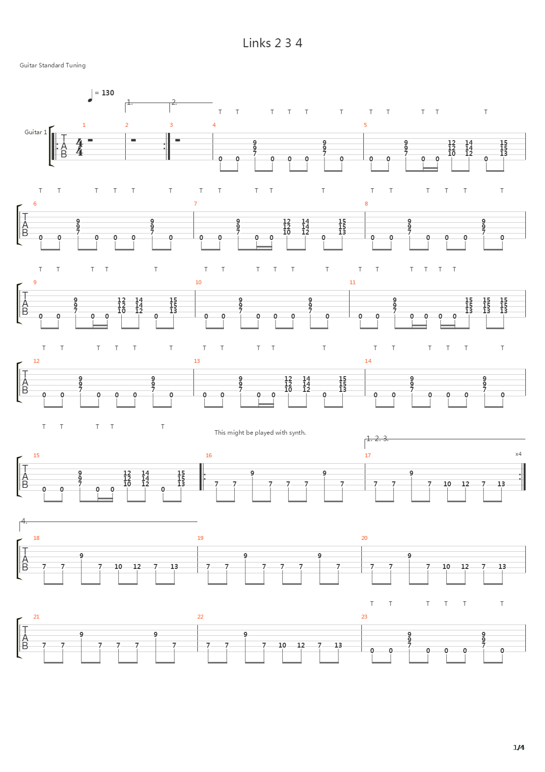 Links 2 3 4吉他谱