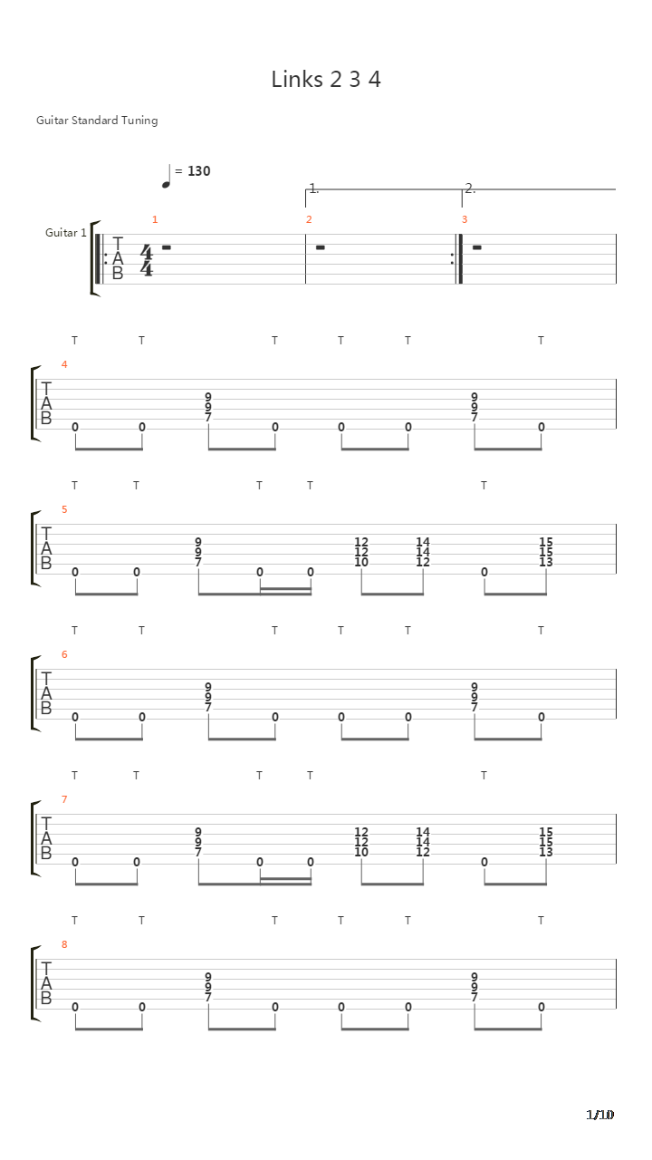 Links 2 3 4吉他谱