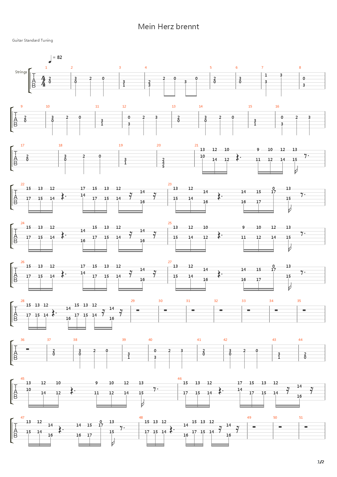 Mein Herz Brennt吉他谱