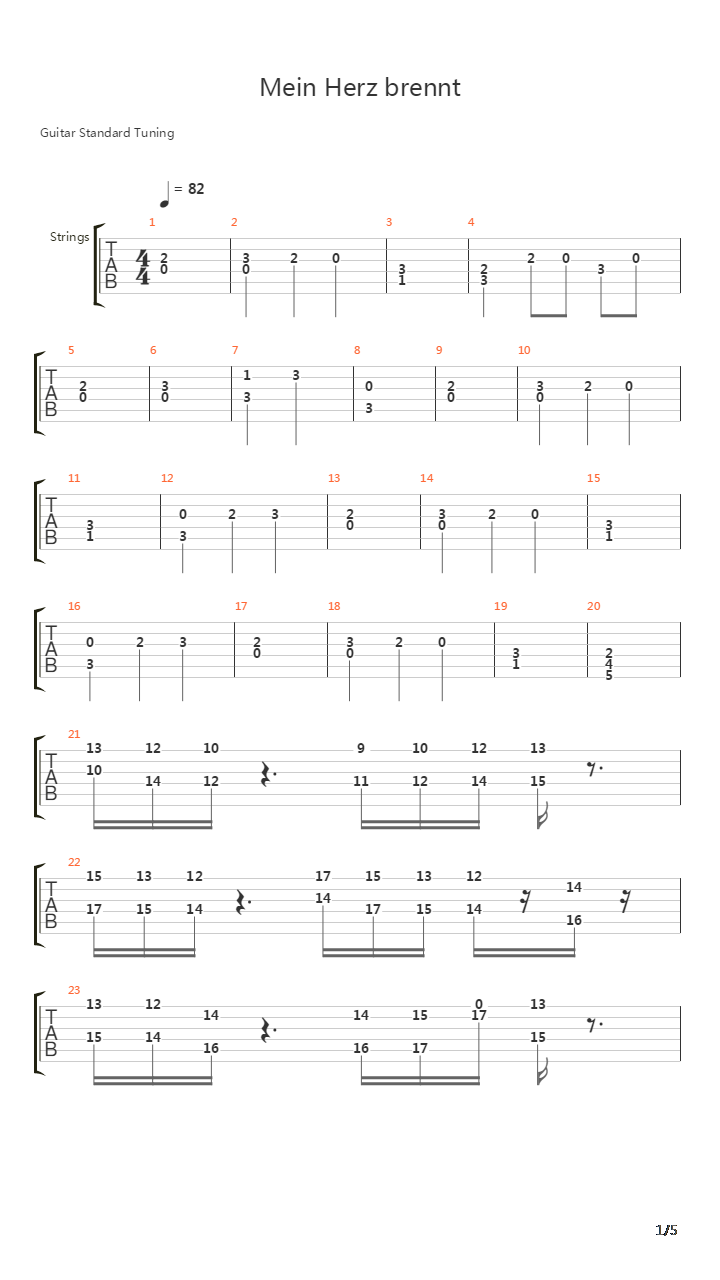 Mein Herz Brennt吉他谱