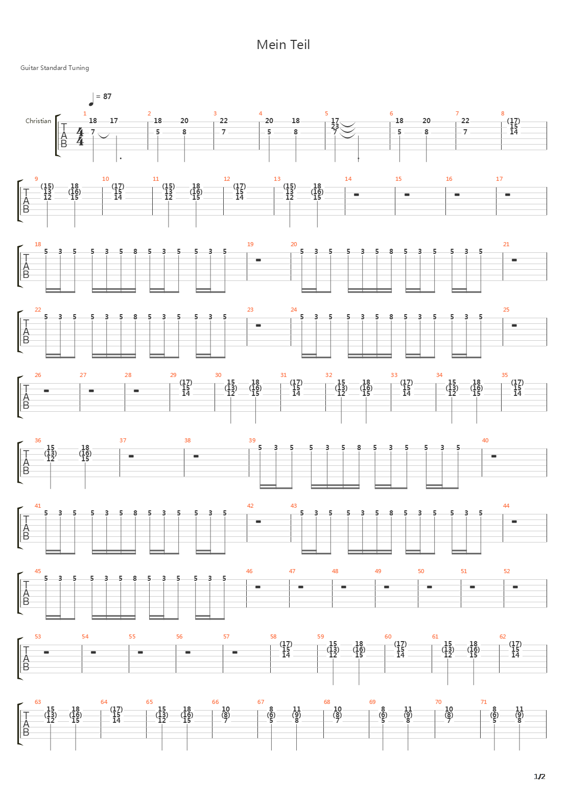 Mein Teil吉他谱