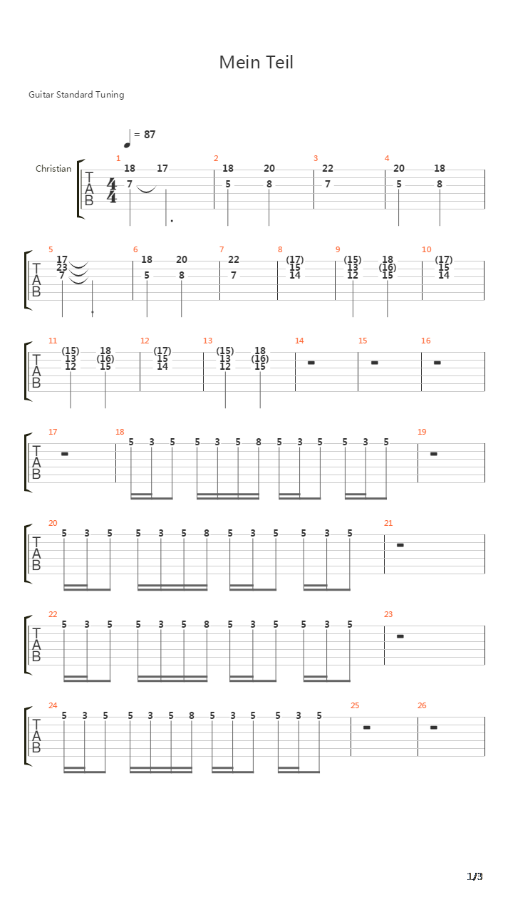 Mein Teil吉他谱