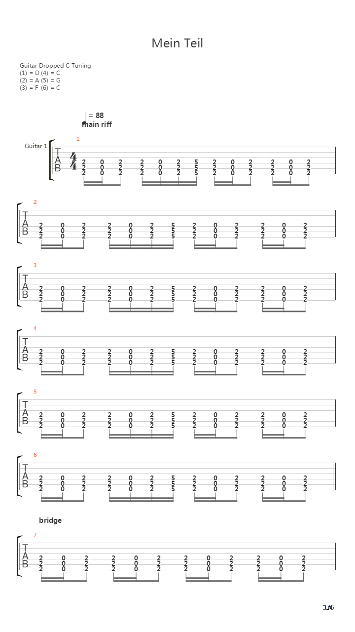Mein Teil吉他谱