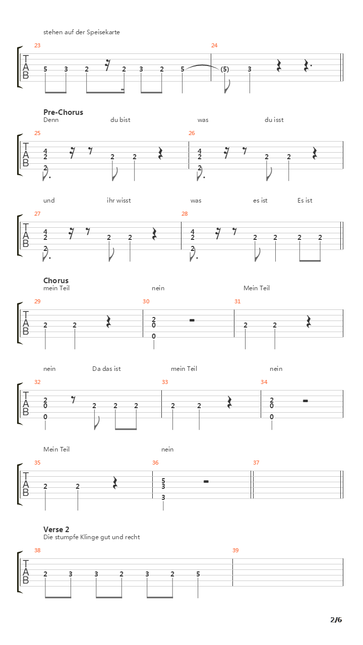 Mein Teil吉他谱