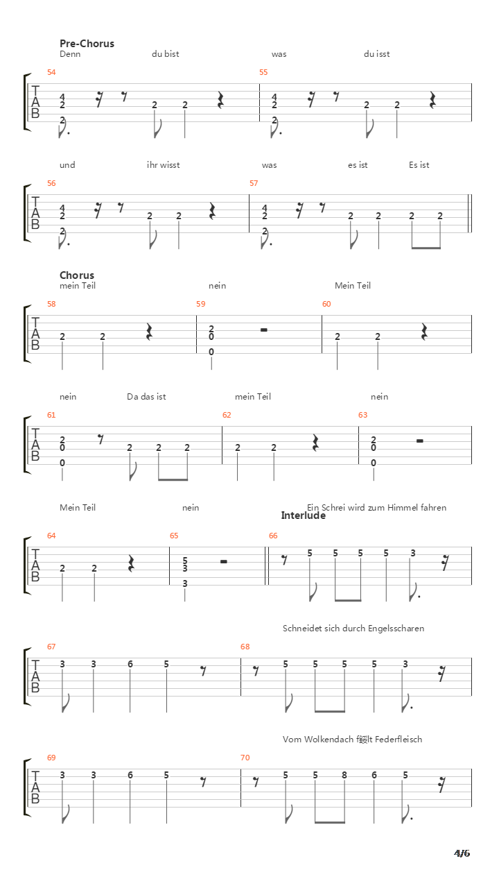 Mein Teil吉他谱