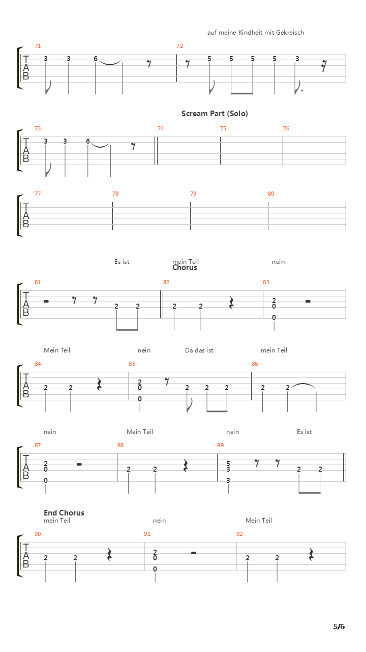 Mein Teil吉他谱