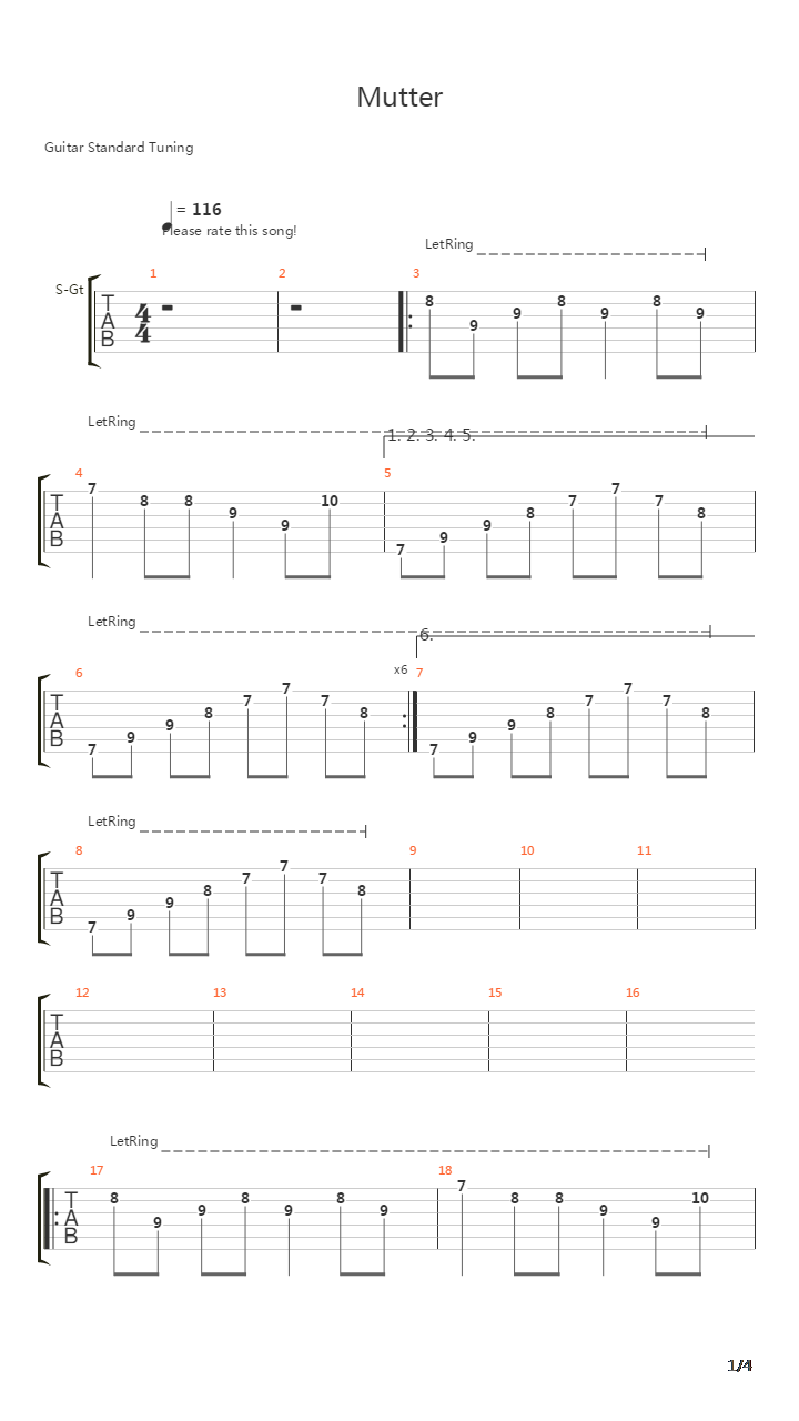 Mutter吉他谱