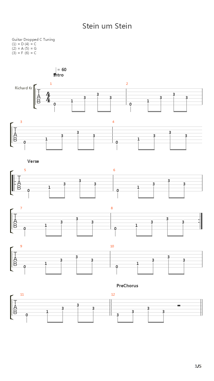 Stein Um Stein吉他谱