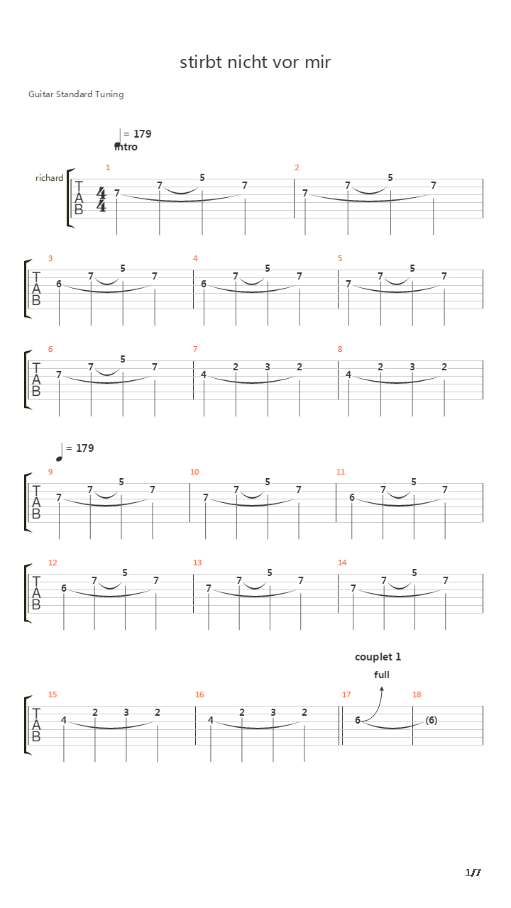 Stirb Nicht Vor Mir吉他谱