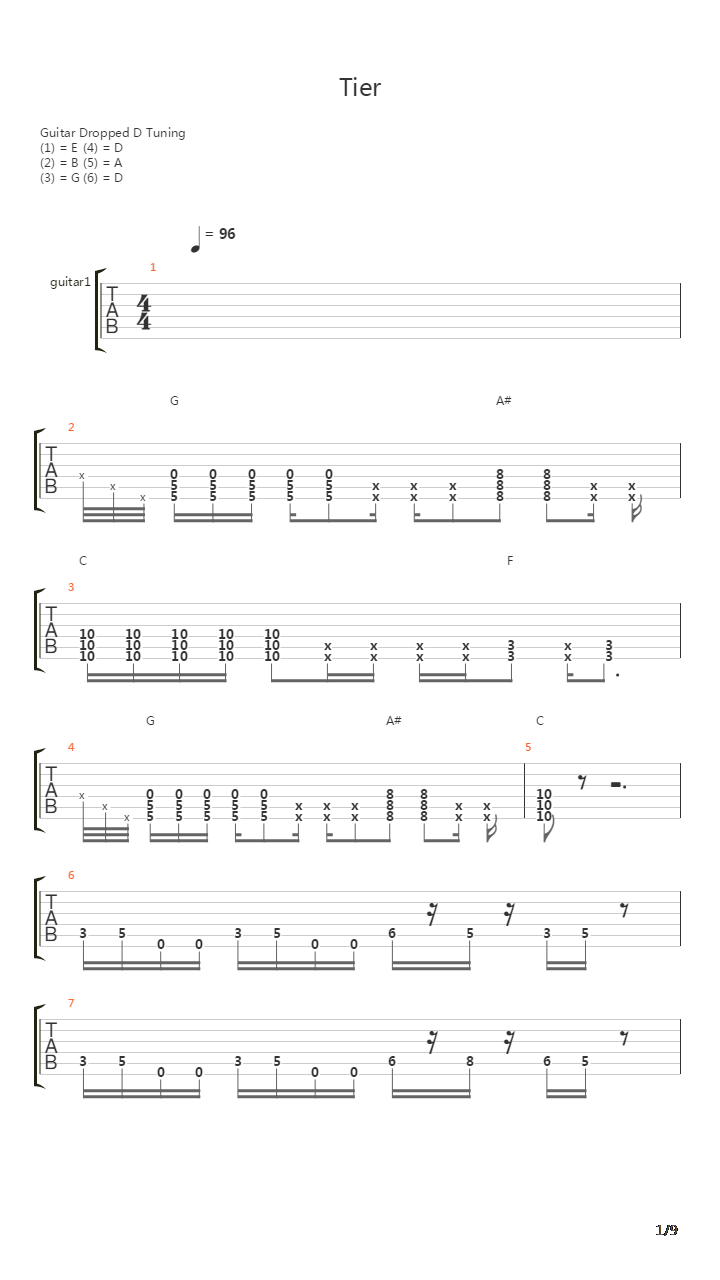 Tier吉他谱