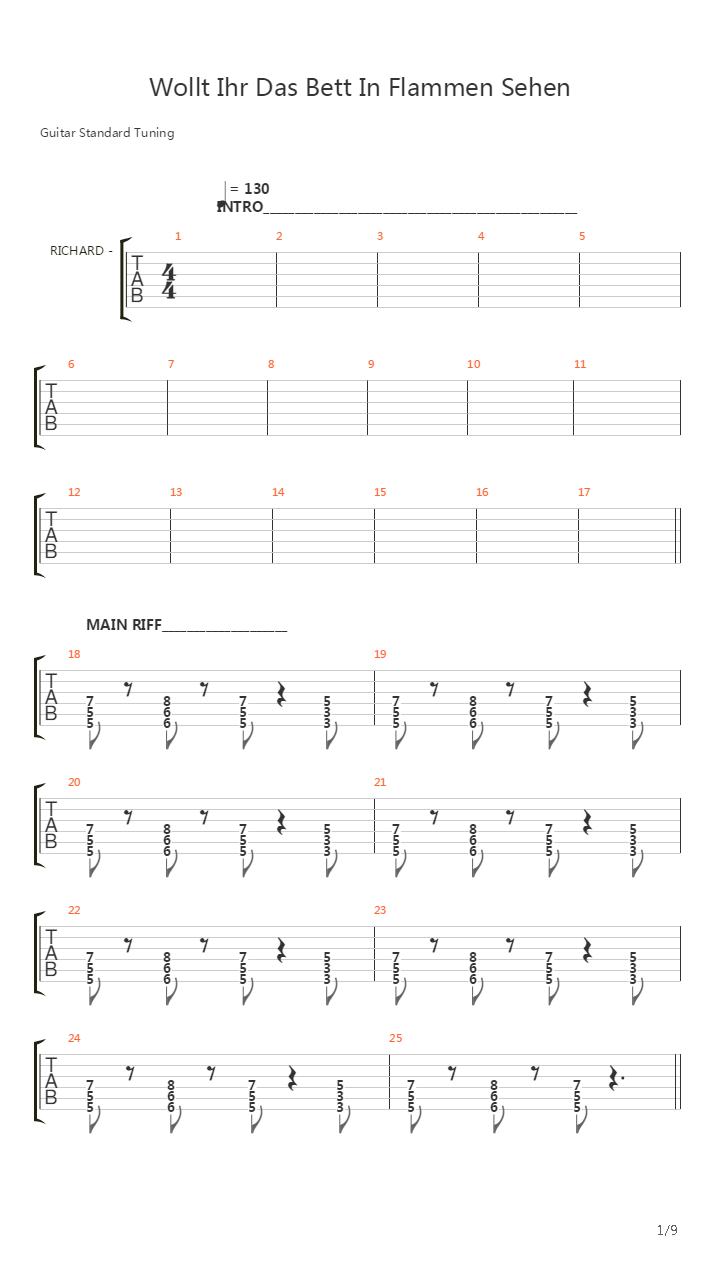 Wollt Ihr Das Bett In Flammen Sehen吉他谱