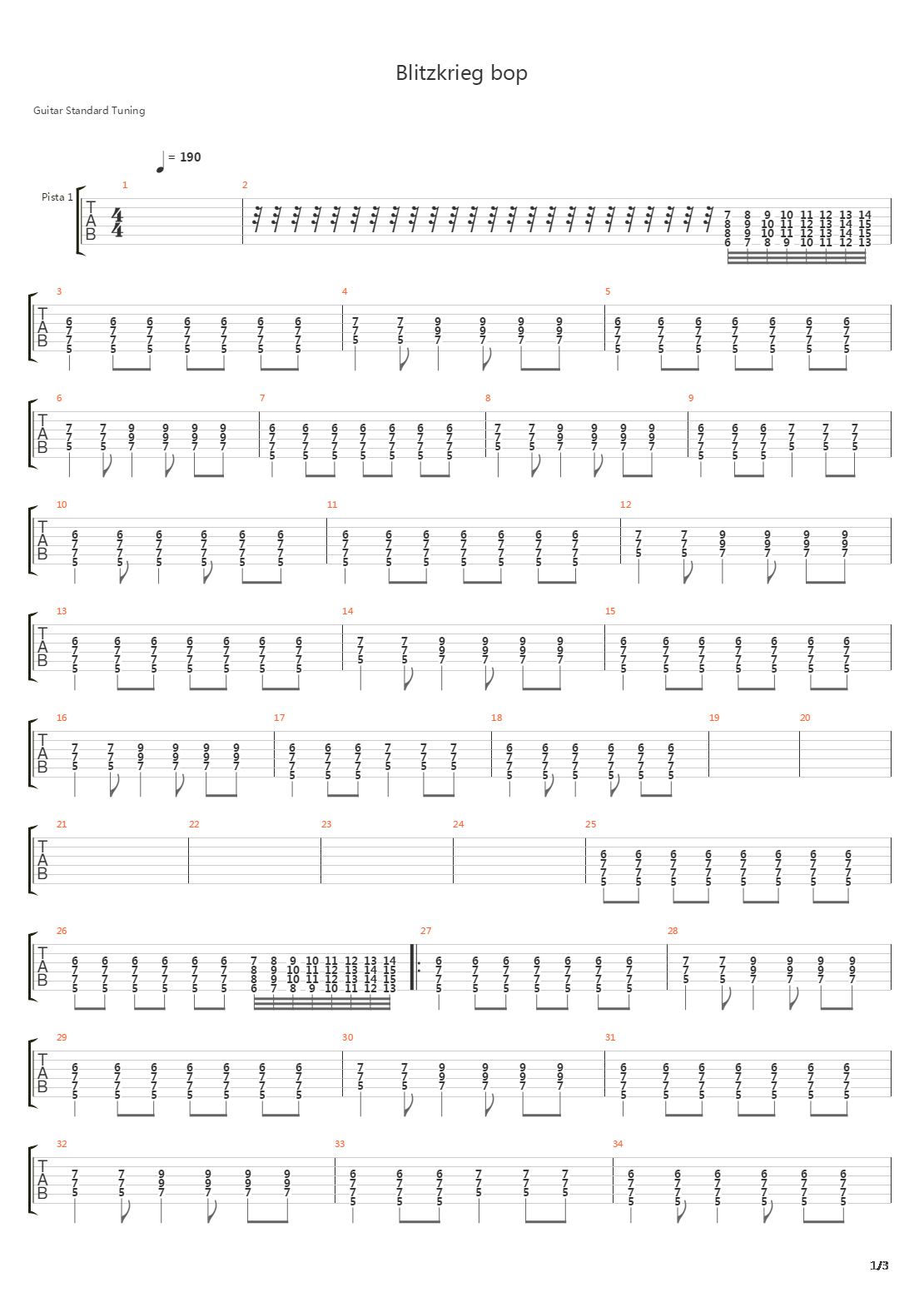 Blitzkreig Bop吉他谱