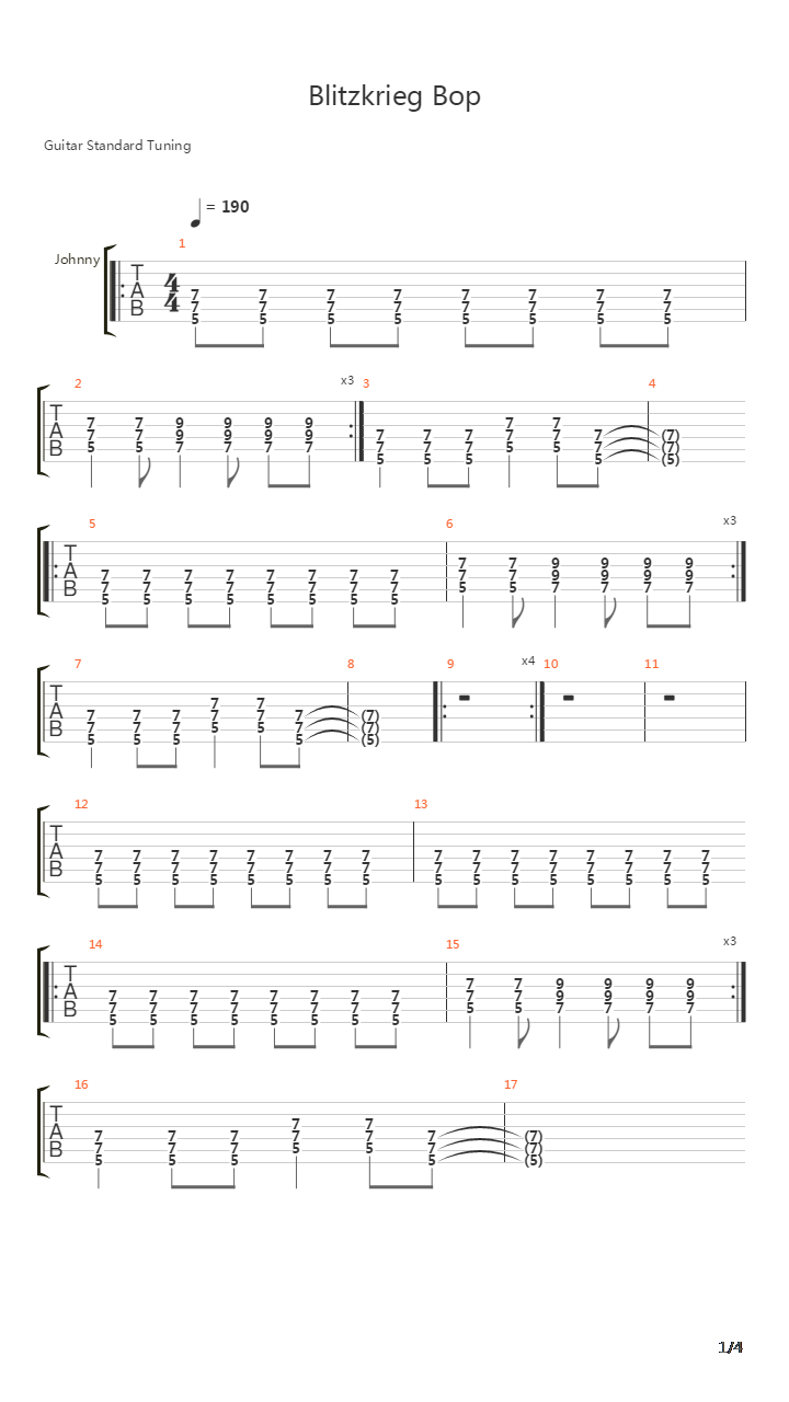 Blitzkrieg Bop吉他谱