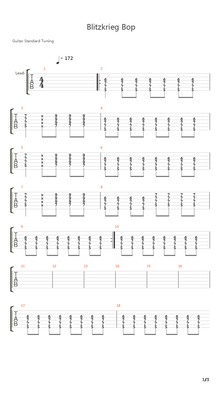 Blitzkrieg Bop吉他谱