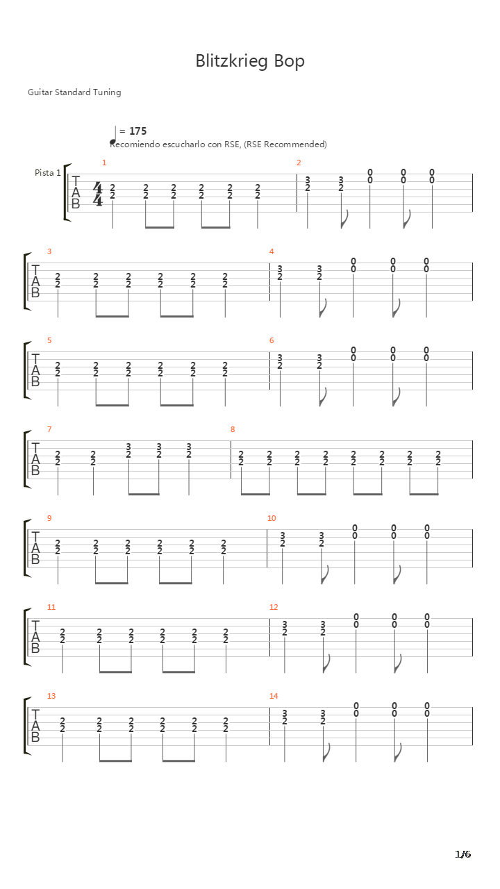 Blitzkrieg Bop吉他谱