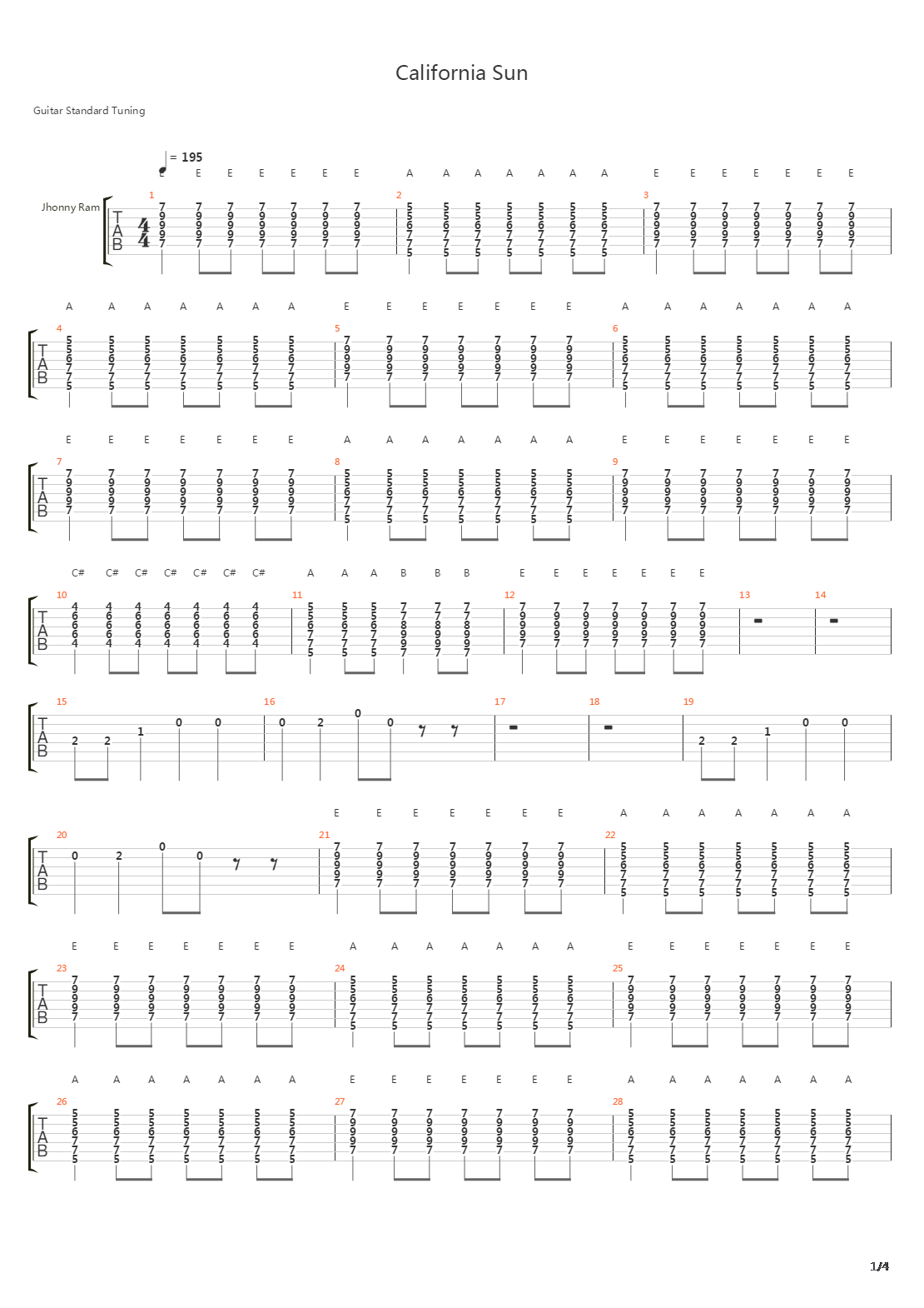 California Sun吉他谱