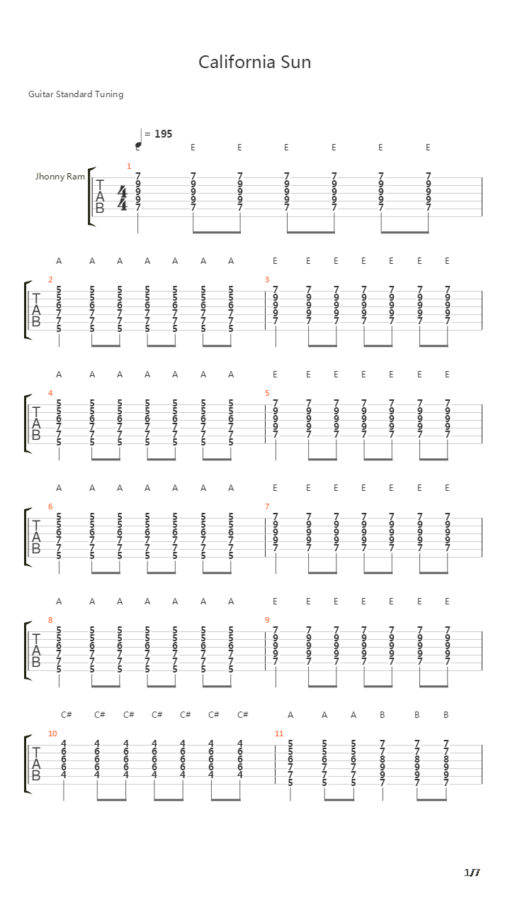 California Sun吉他谱