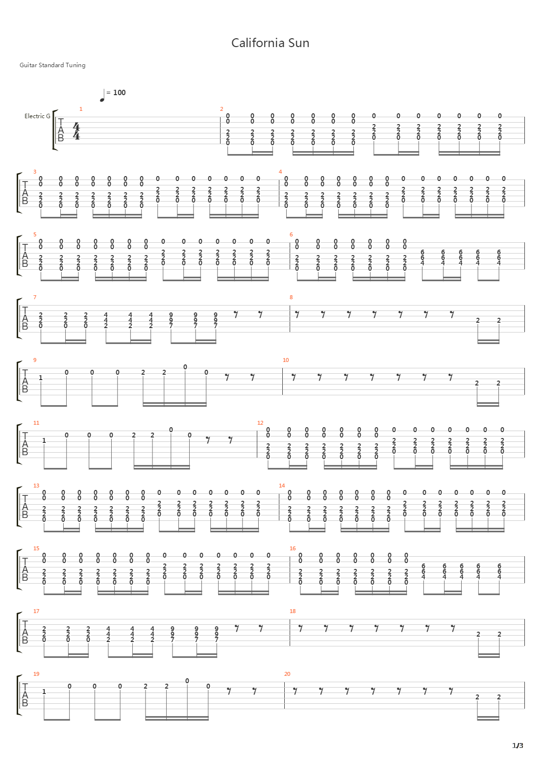 California Sun吉他谱
