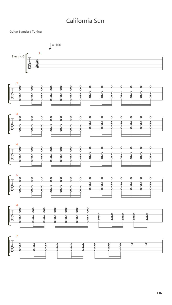 California Sun吉他谱