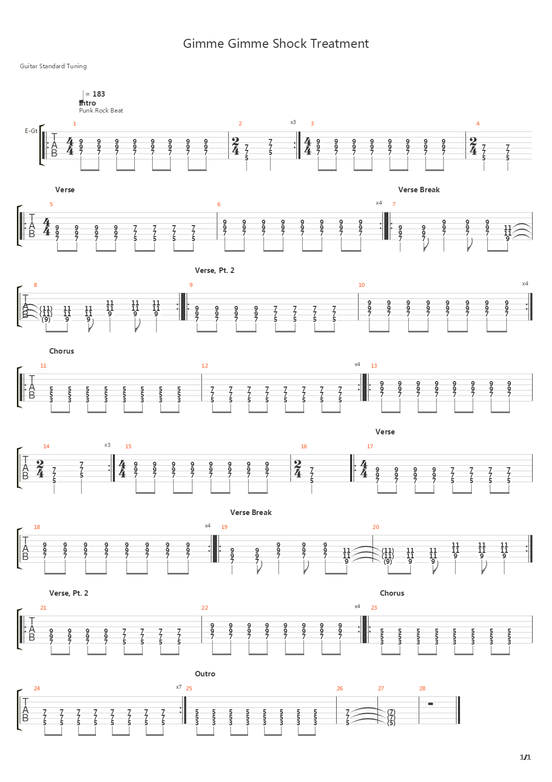 Gimme Gimme Shock Treatment吉他谱