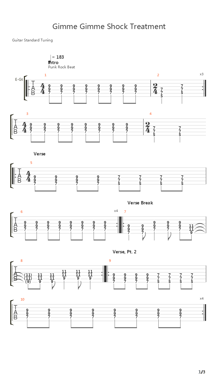 Gimme Gimme Shock Treatment吉他谱