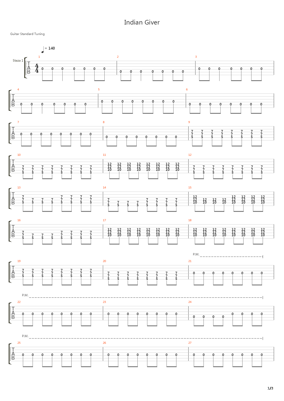 Indian Giver吉他谱