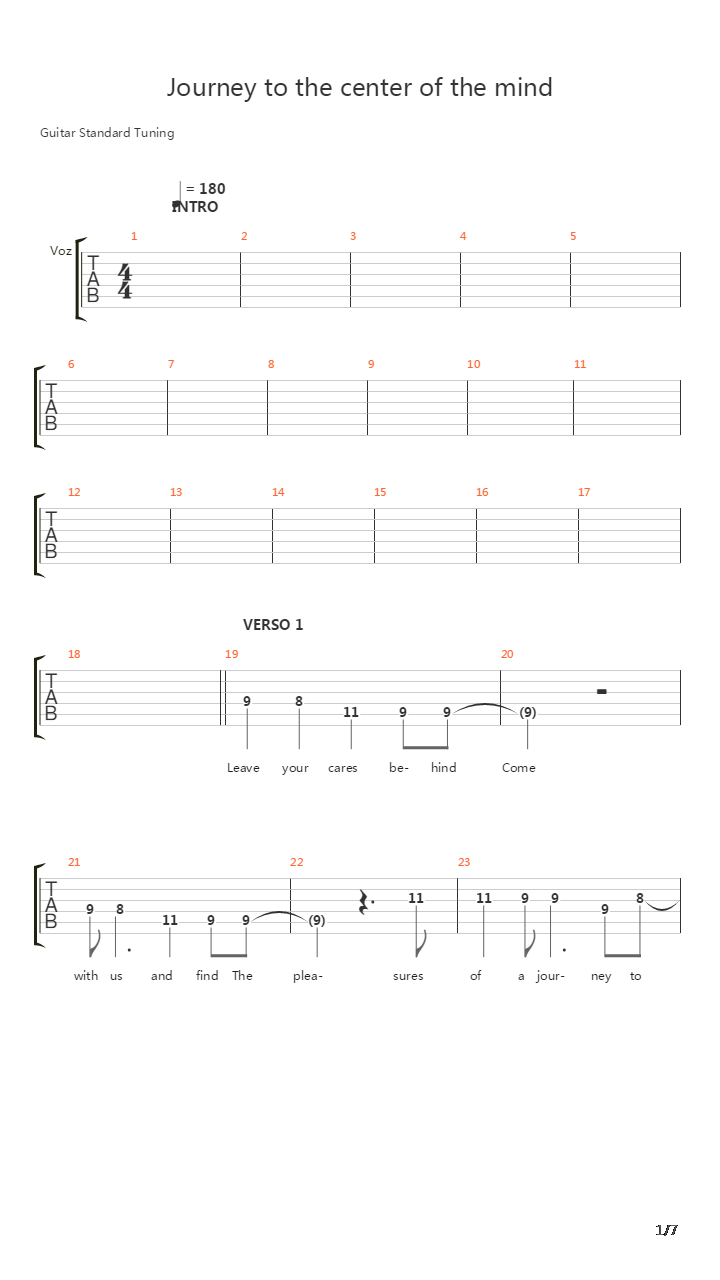 Journey To The Center Of The Mind吉他谱