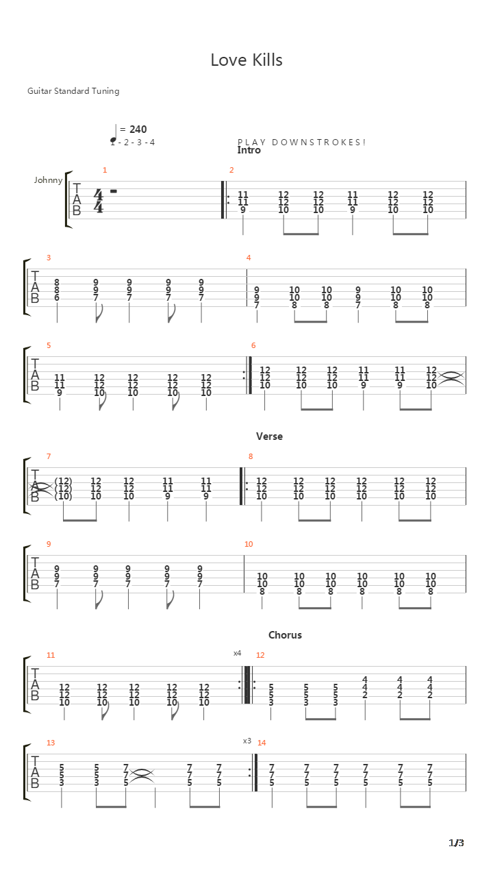 Love Kills吉他谱