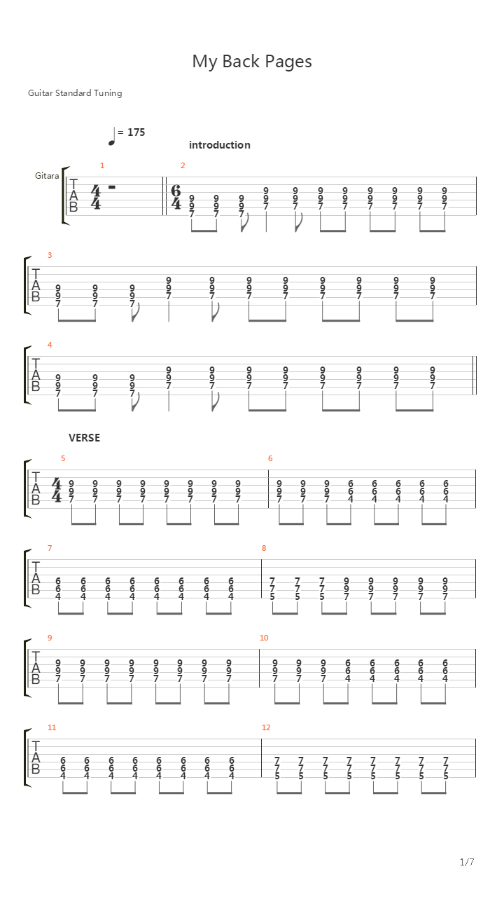 My Back Pages吉他谱