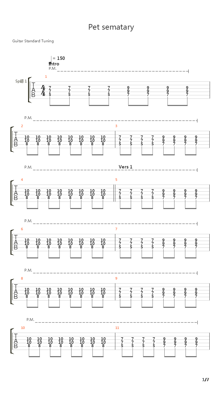 Pet Sematary吉他谱