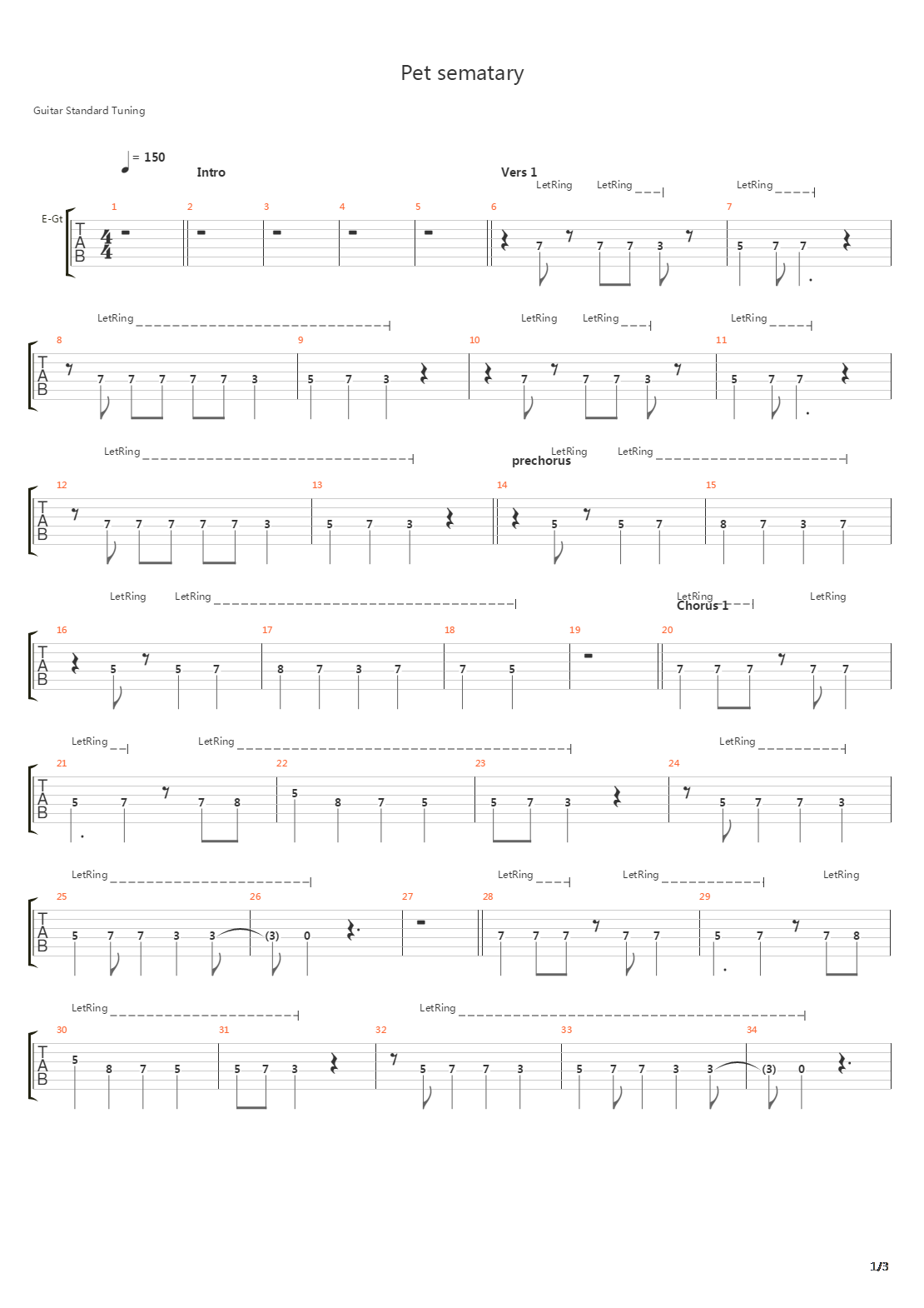 Pet Sematary吉他谱