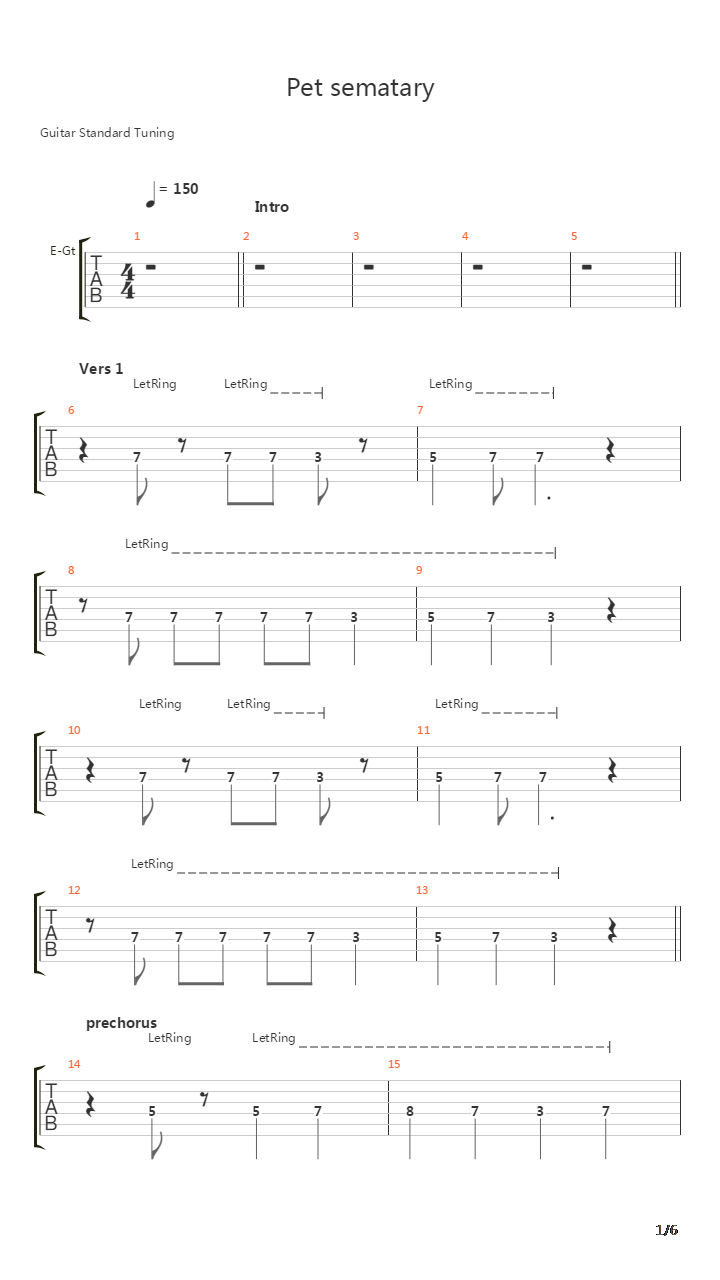 Pet Sematary吉他谱