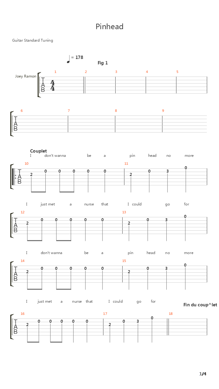 Pinhead吉他谱