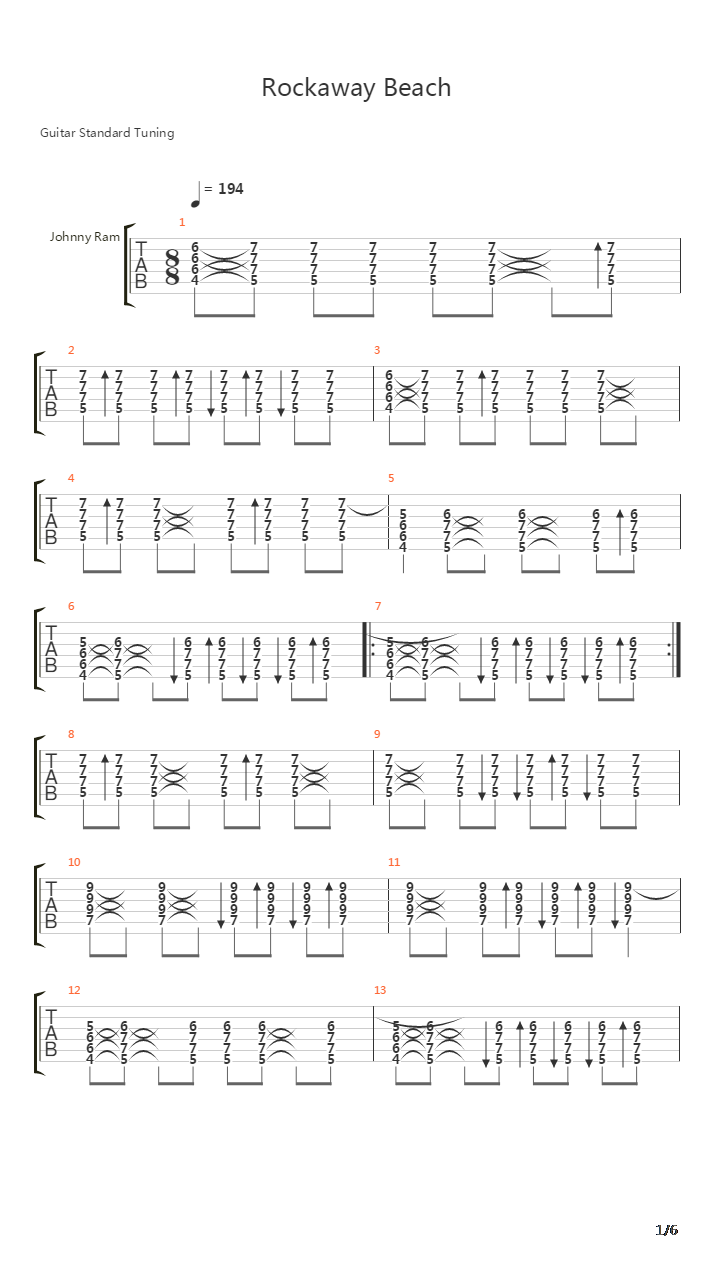 Rockaway Beach吉他谱