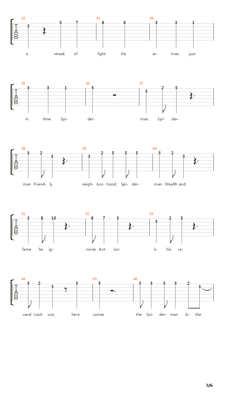 Spiderman吉他谱