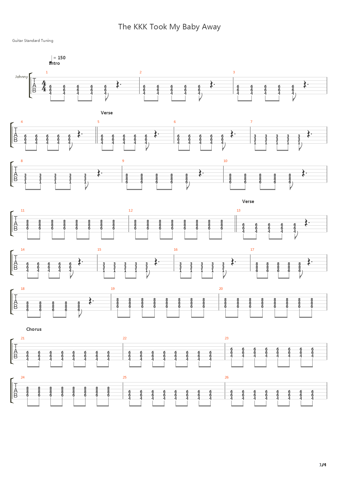 The Kkk Took My Baby Away吉他谱