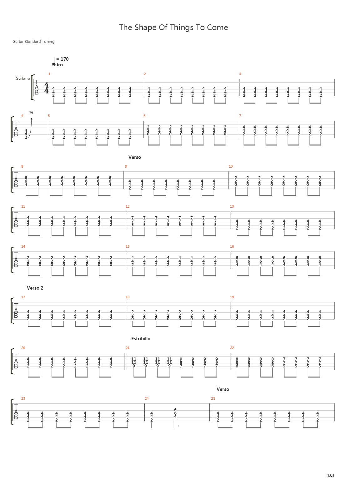 The Shape Of Things To Come吉他谱