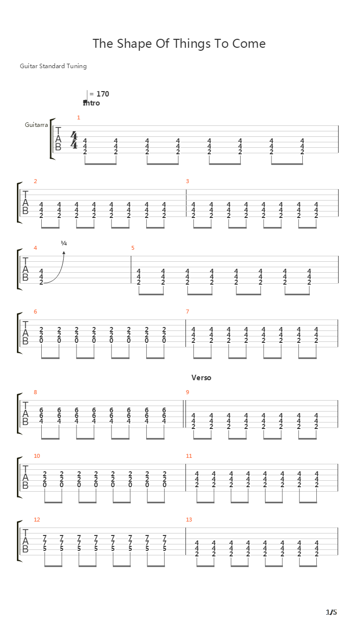 The Shape Of Things To Come吉他谱