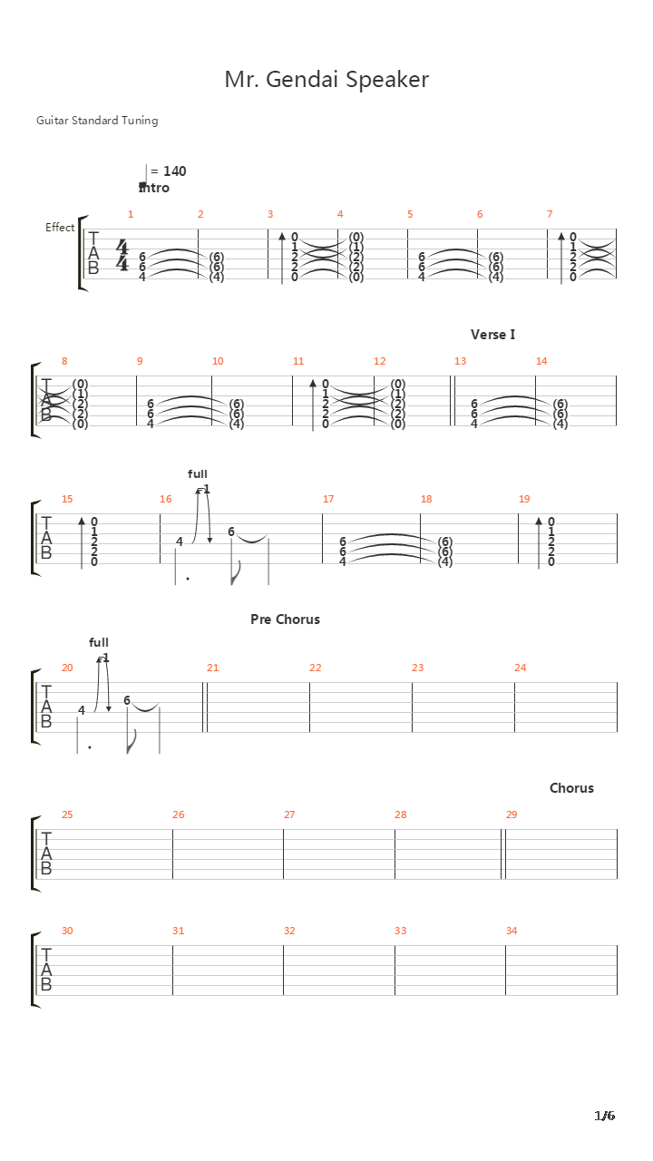 Mr.現代speaker(Mr. Gendai Speaker)吉他谱