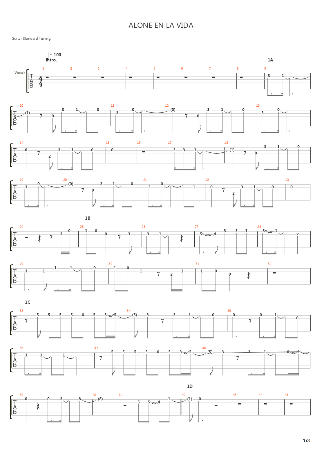 Alone En La Vida吉他谱