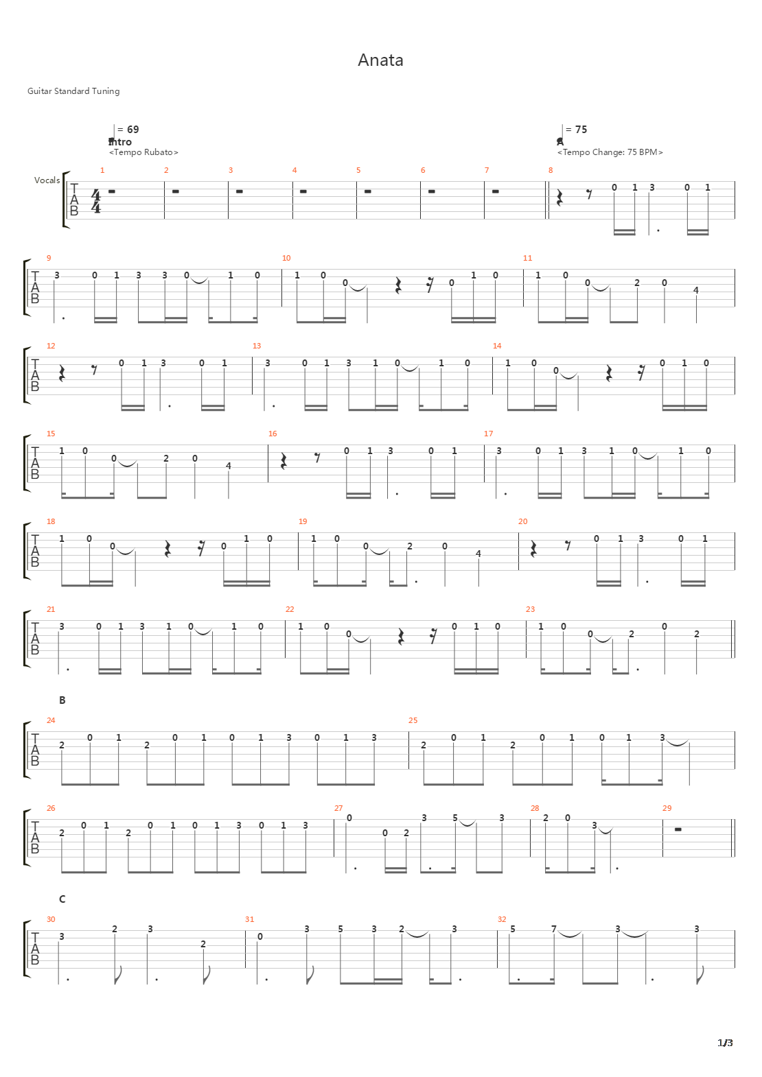 Anata吉他谱