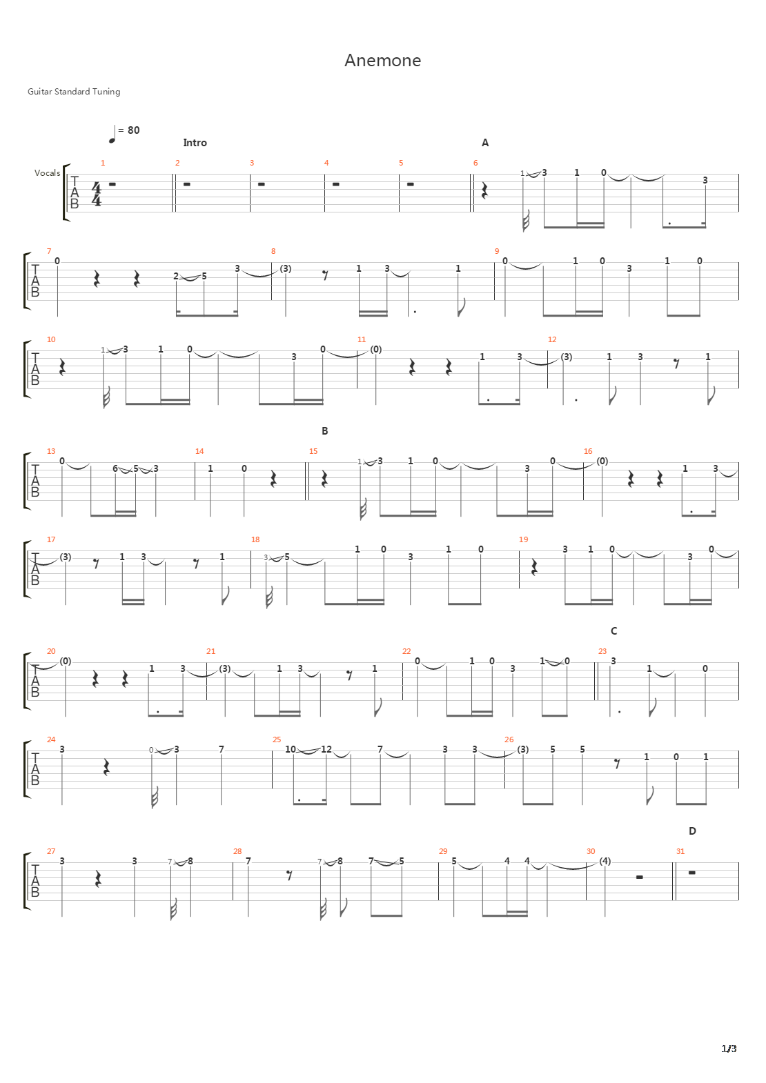 Anemone吉他谱