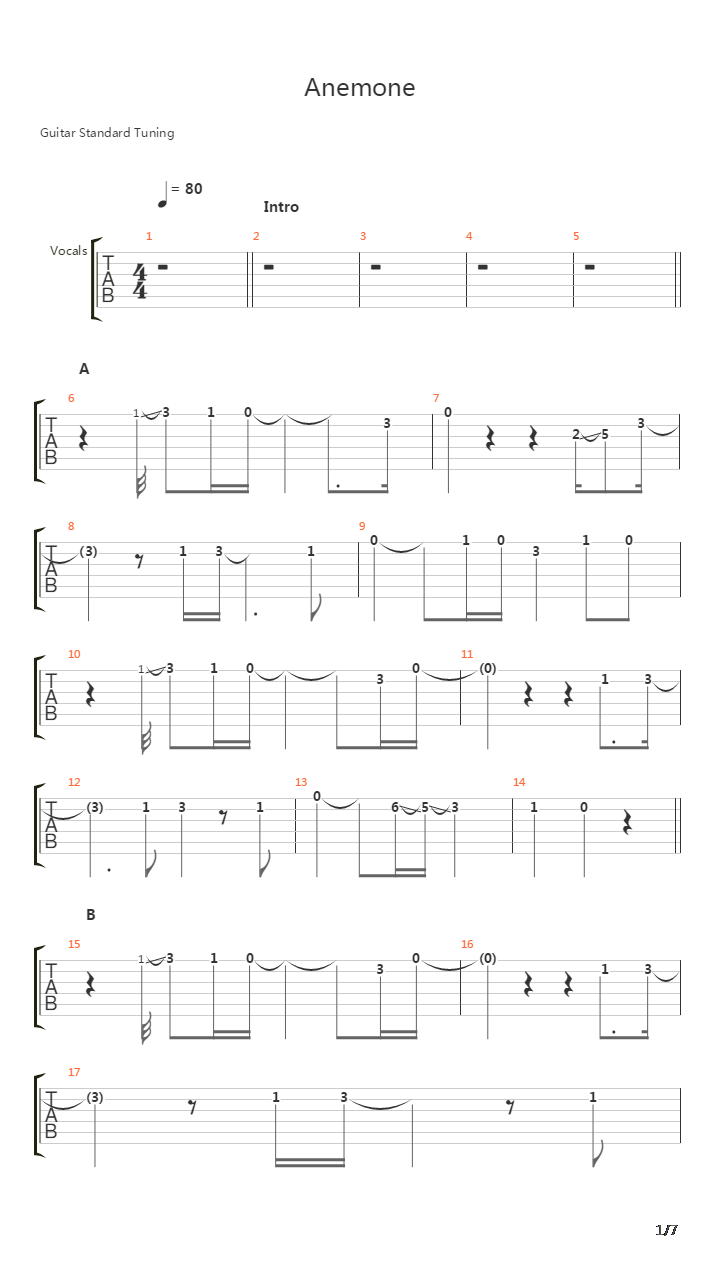 Anemone吉他谱